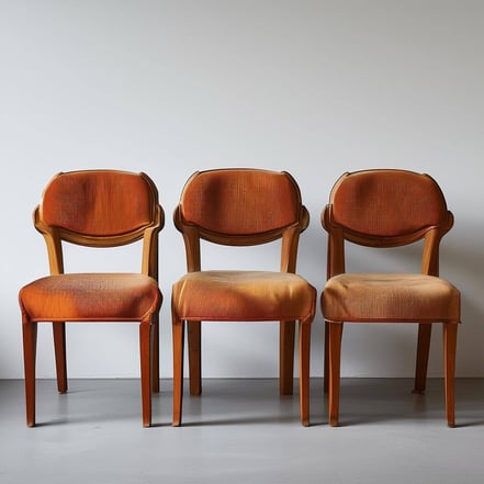 A photo of three chairs without armrests placed side by side